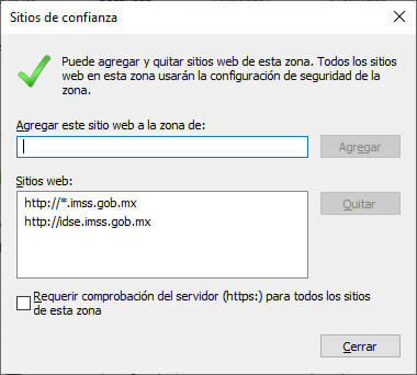 configurar idse sitios confianza