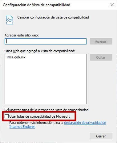 configurar portal imss vista compatibilidad